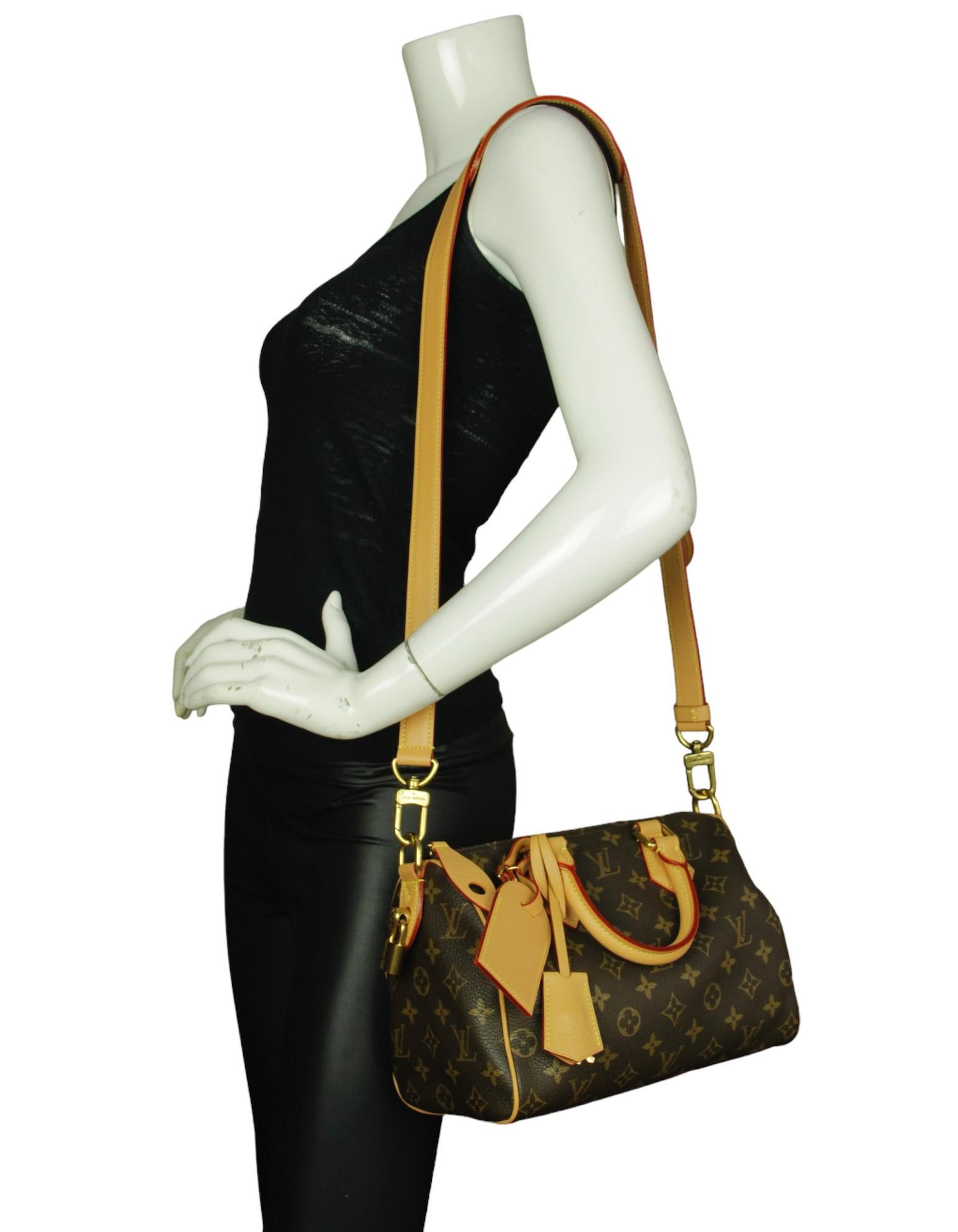 Louis Vuitton Limited Edition Brown Soft Calfskin Monogram Speedy P9 Bandouliere 25. Features removable luggage tag, clochette, crossbody/shoulder strap and pouch. 

Made In: France
Color: Brown
Hardware: Goldtone hardware
Materials: Calfskin