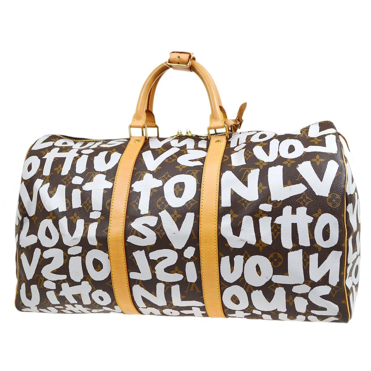 Gris Louis Vuitton - Duffle de voyage « Keepall 50 » avec monogramme et imprimé graffiti blanc, par Stephen Sprouse en vente