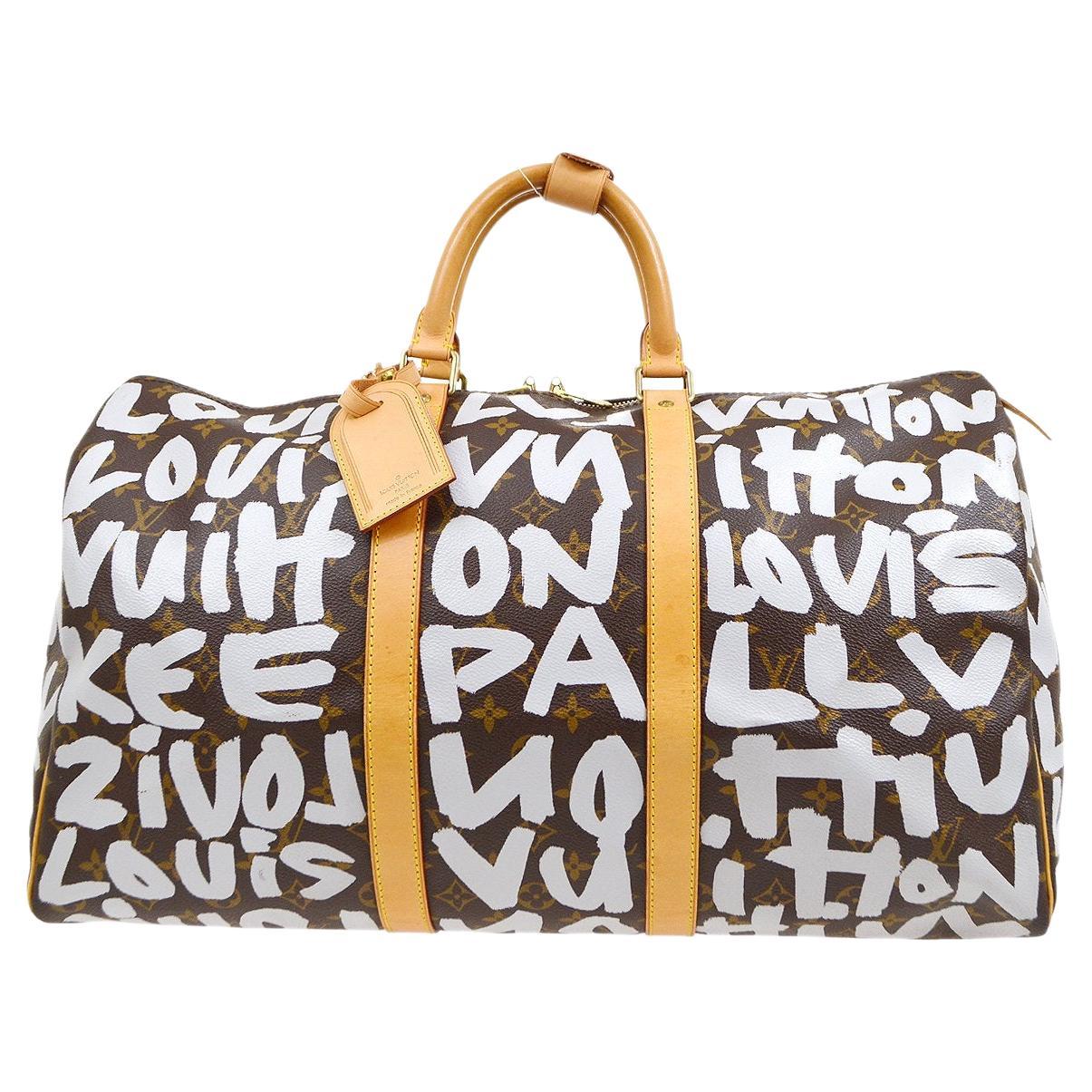 Louis Vuitton - Duffle de voyage « Keepall 50 » avec monogramme et imprimé graffiti blanc, par Stephen Sprouse