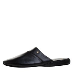 Louis Vuitton x Supreme Black Leather Hugh Flat Slippers
