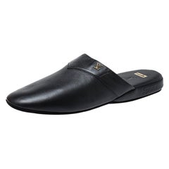 Louis Vuitton x Supreme Black Leather Hugh Flat Slippers Size 39