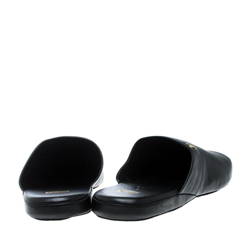 Louis Vuitton x Supreme Black Leather Hugh Flat Slippers Size 42 For ...
