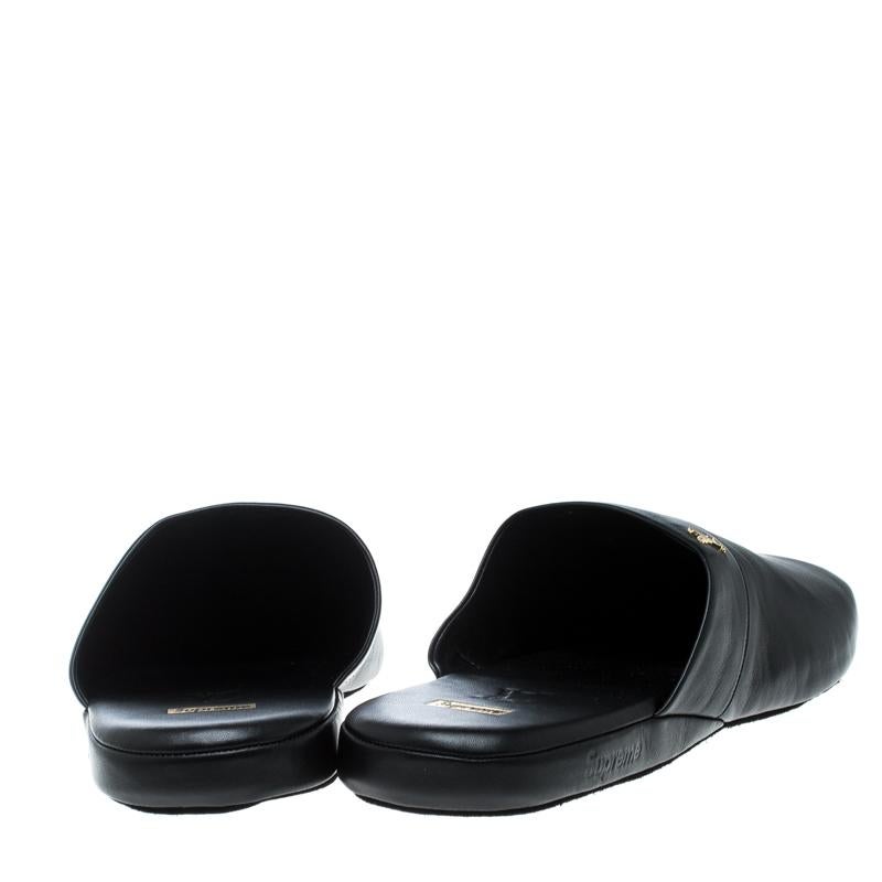 Louis Vuitton x Supreme Black Leather Hugh Flat Slippers Size 42 1