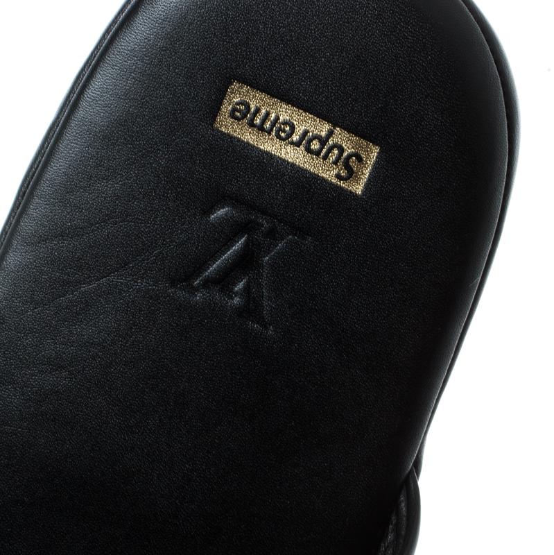 Louis Vuitton x Supreme Black Leather Hugh Flat Slippers Size 42 2