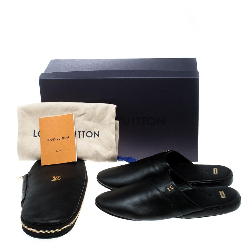 Louis Vuitton x Supreme Black Leather Hugh Flat Slippers Size 42 3