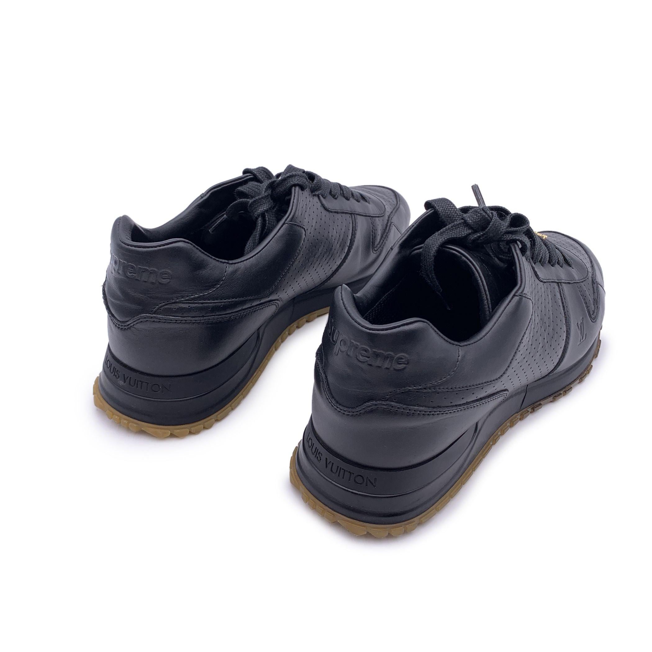 Women's Louis Vuitton x Supreme Black Leather Lace Up Sneakers Shoes Size 44