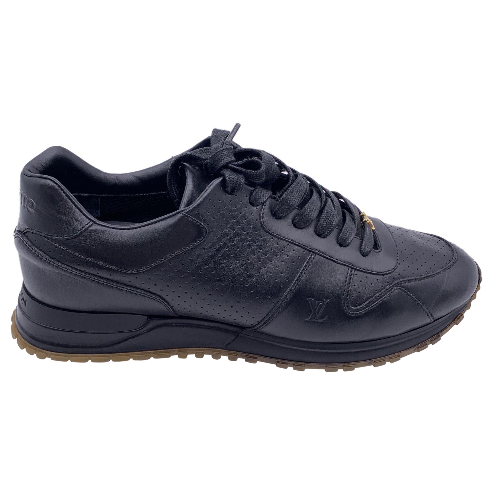 Louis Vuitton x Supreme Black Leather Lace Up Sneakers Shoes Size 44