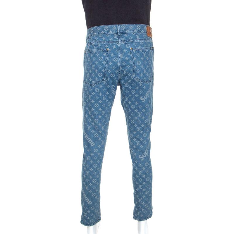 The collaboration between Louis Vuitton and NYC streetwear brand, Supreme, is one that introduced a whole new demographic of LV lovers to street fashion and vice versa. These fabulous Louis Vuitton x Supreme blue jeans spell nothing but chic. They