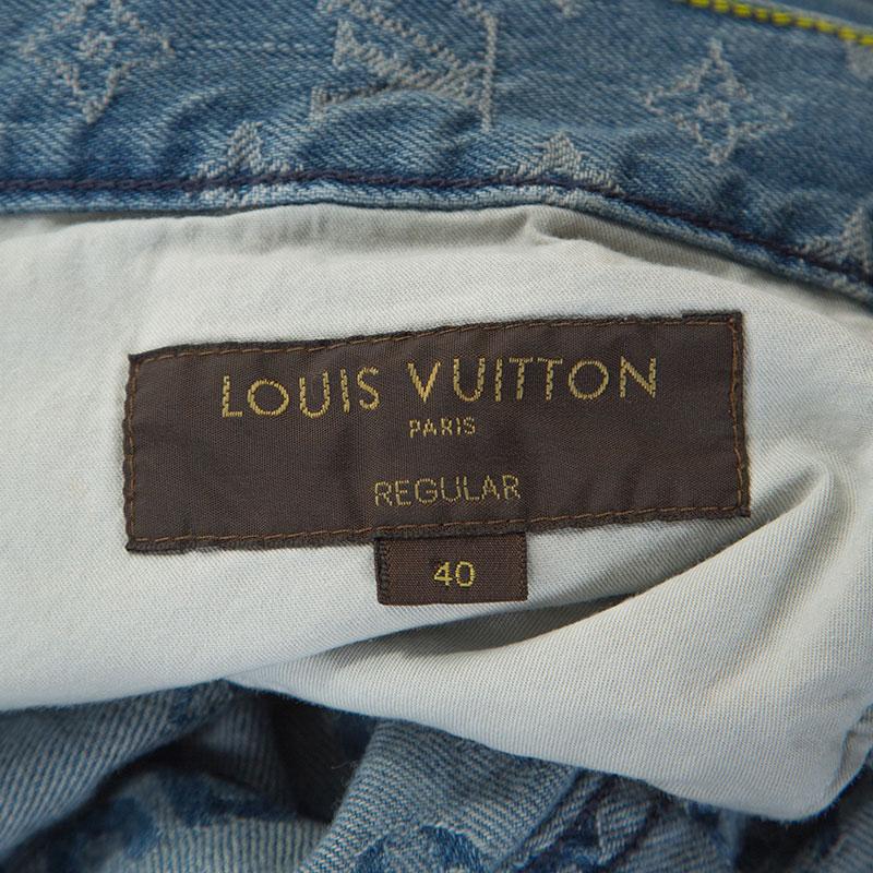 Louis Vuitton x Supreme Blue Monogram Jacquard Denim Jeans 3XL at 