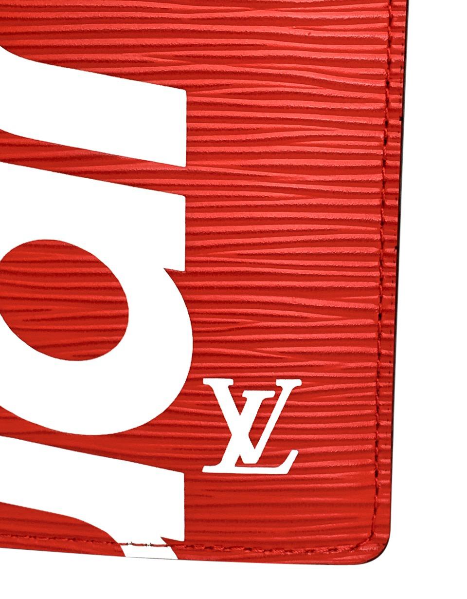 Guaranteed authentic Louis Vuitton X Supreme Brazza wallet featured in red epi leather. 
Signature Red and White limited edition. 
16 Card slots and 5 compartments. 
Comes with signature Louis Vuitton box, sleeper and papers. 
NEW or NEVER WORN