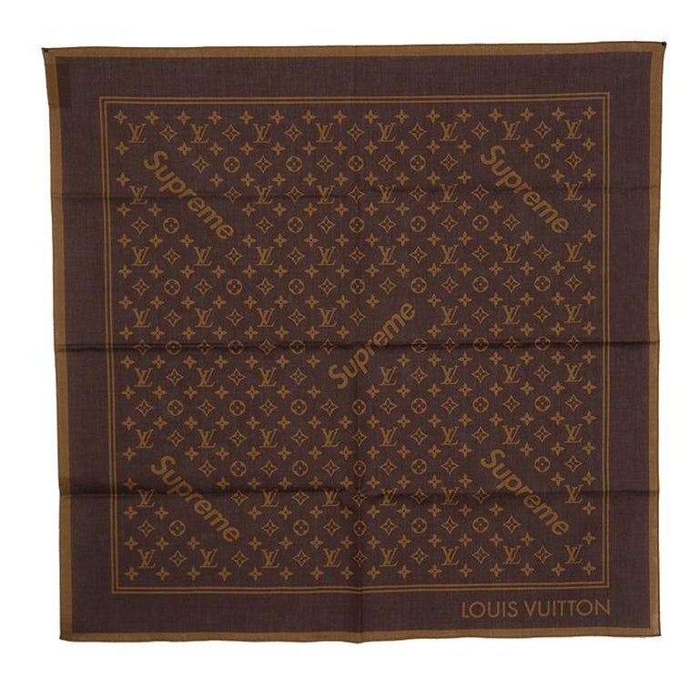 Louis Vuitton x Supreme Brown Monogram Printed Cotton Bandana Scarf For ...