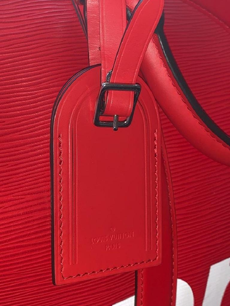 Louis Vuitton X Supreme Red Epi Keepall Bandouliere Duffle Bag 45 at  1stDibs  supreme x lv duffle bag, supreme louis vuitton duffle bag, louis vuitton  supreme duffle bag