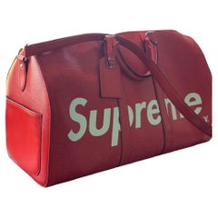 RARE* Louis Vuitton x Supreme Red Epi Leather Keepall 45 Travel Bag w –  Sellier