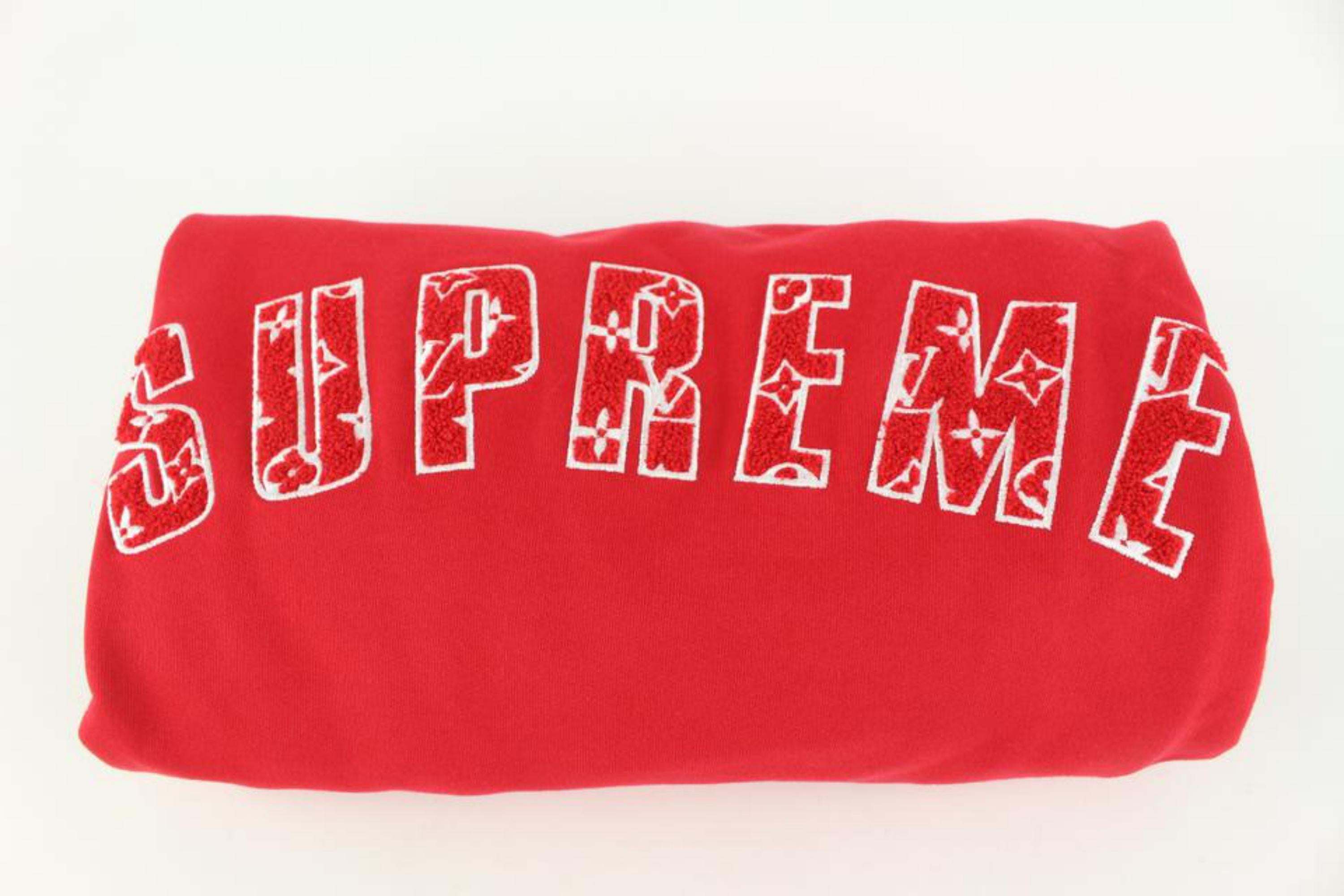 Louis Vuitton x Supreme LV x Supreme Men's XL Red Monogram Arc Logo Crewneck Swe For Sale 6