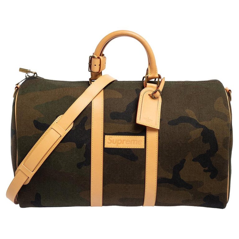 Louis Vuitton, Bags, Louis Vuitton X Supreme Keepall 45 Bandouliere Camo  Lv Monogram Weekend Bag