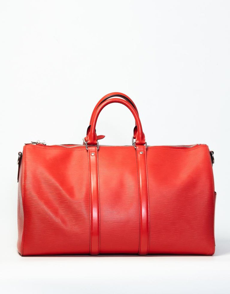 Louis Vuitton X Supreme Limited Edition Red Epi Bandouliere Duffle Keepall  45 For Sale at 1stDibs