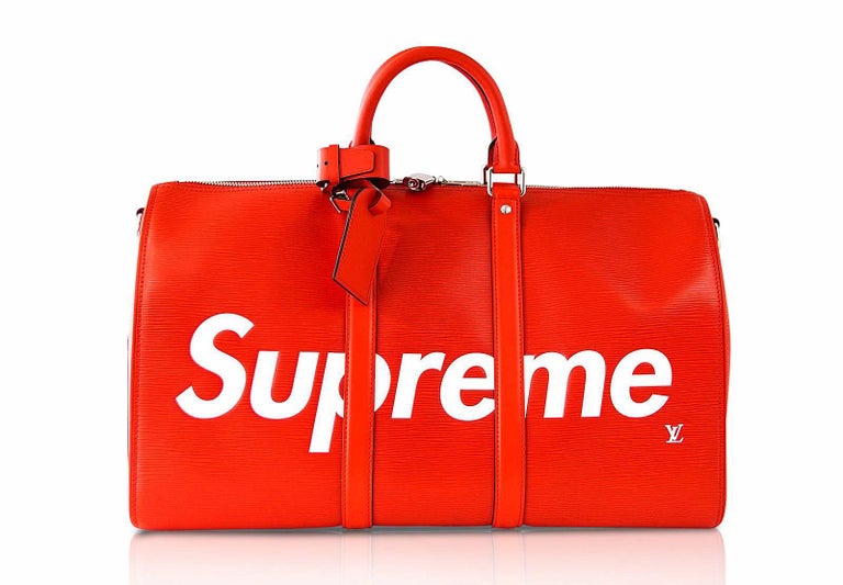 Louis Vuitton X Supreme Red Epi Keepall Bandouliere Duffle Bag 45 at 1stdibs