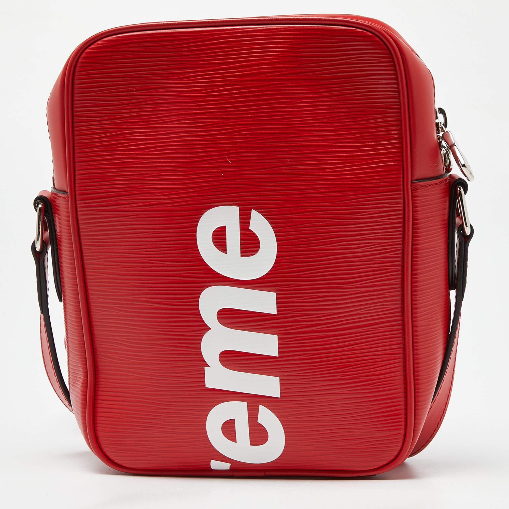 Louis Vuitton's collaboration with NYC streetwear brand, Supreme, was such a fresh merge that, to this day, the designs from the line are sought-after. This LV Supreme Danube PM bag from the collaboration is presented in red Epi leather and adorned
