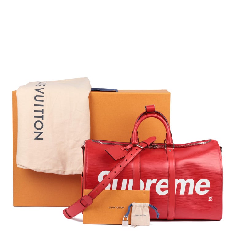 Louis Vuitton X Supreme Red Epi Keepall Bandouliere Duffle Bag 45 at 1stDibs