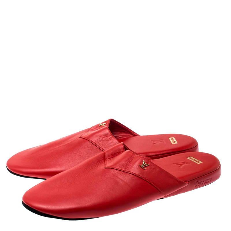 Louis Vuitton x Supreme Red Leather Hugh Flat Slippers Size 42 2