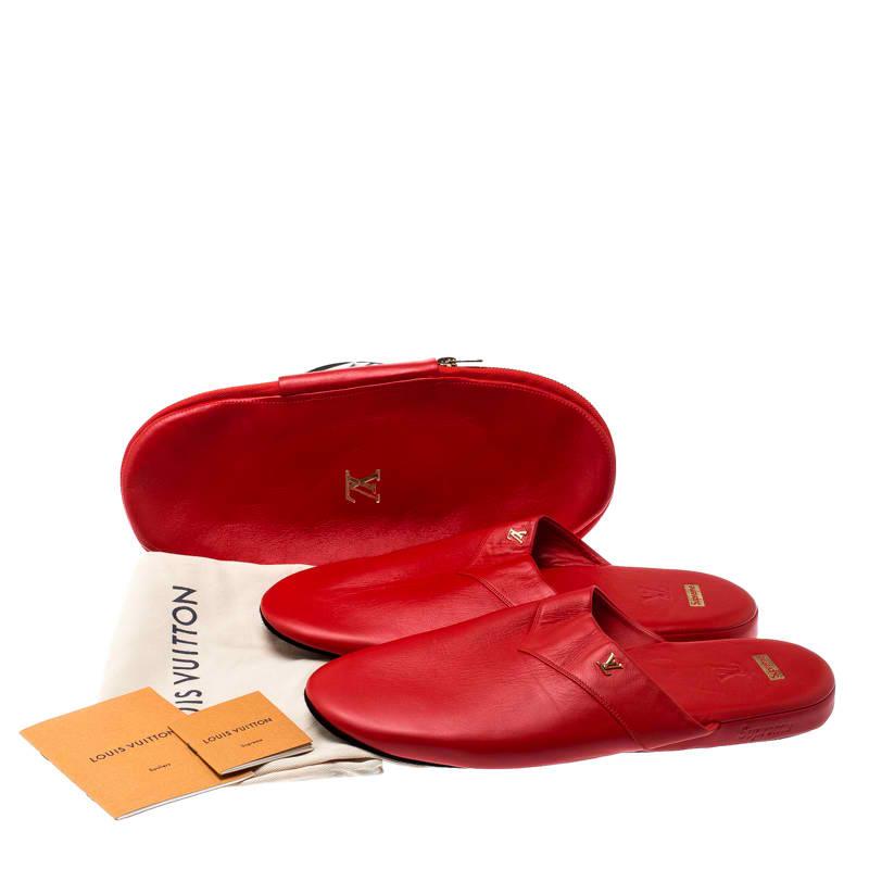Louis Vuitton x Supreme Red Leather Hugh Flat Slippers Size 42 4