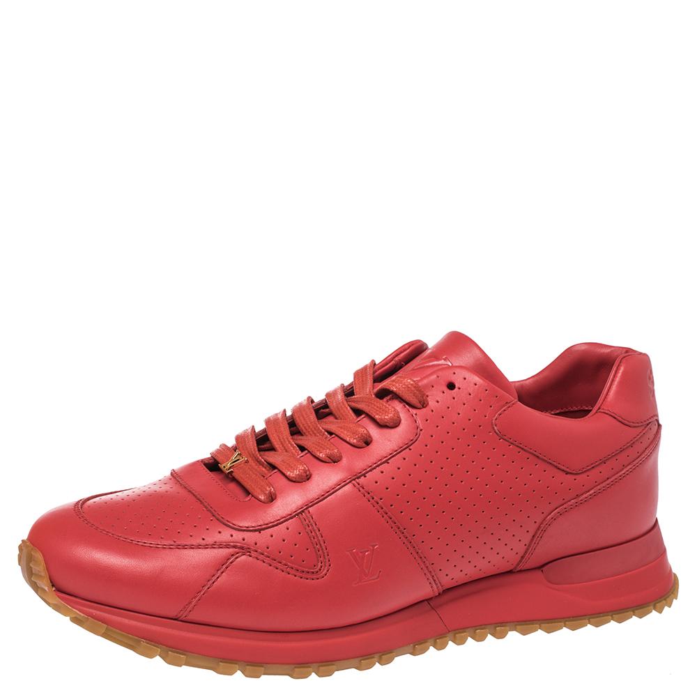 Louis Vuitton's collaboration with NYC streetwear brand, Supreme, was such a fresh merge that to this day, the designs from that line are sought-after. These Louis Vuitton Run Away sneakers are fashioned in red perforated leather. They feature a