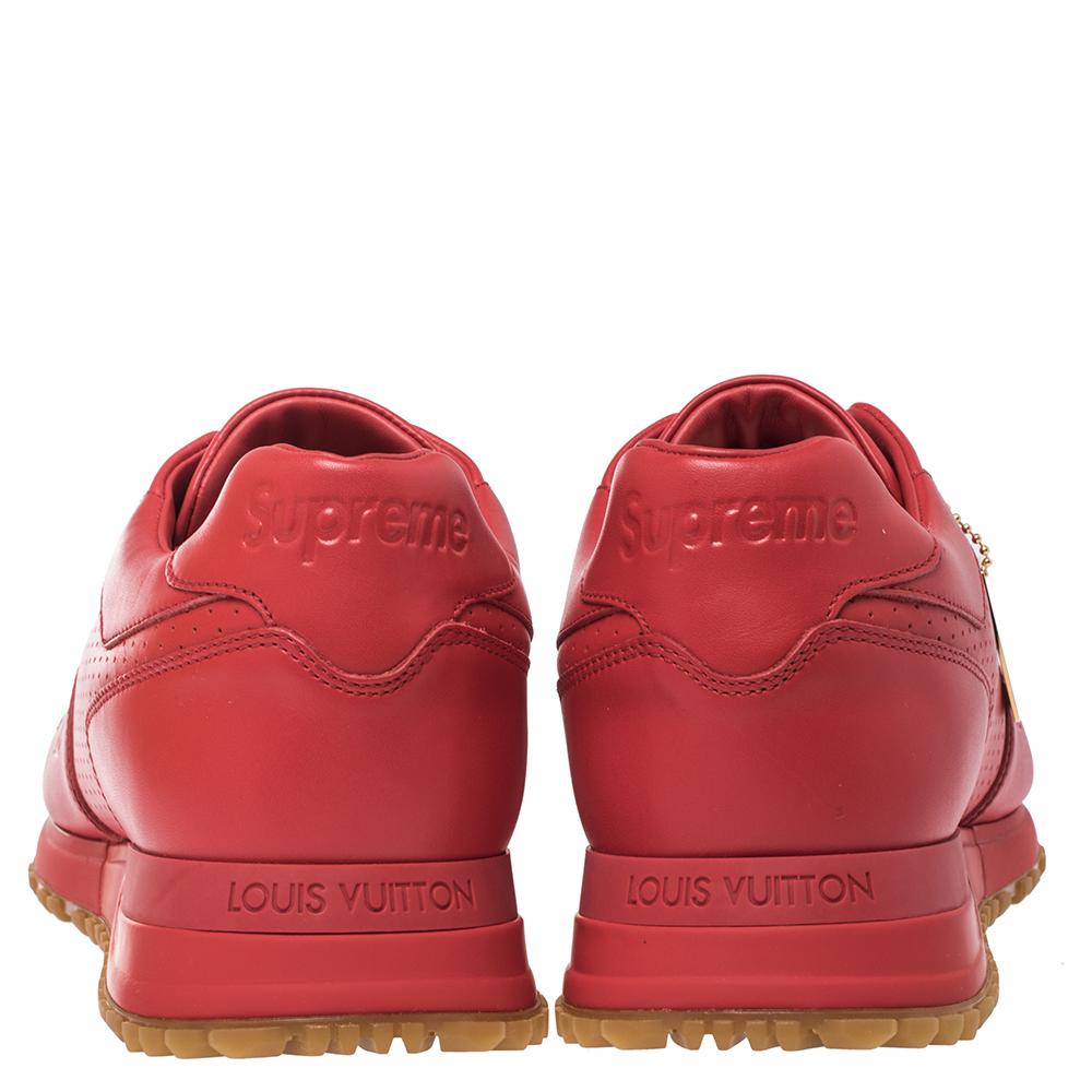 Louis Vuitton x Supreme Red Leather Run Away Sneakers Size 42 In New Condition In Dubai, Al Qouz 2