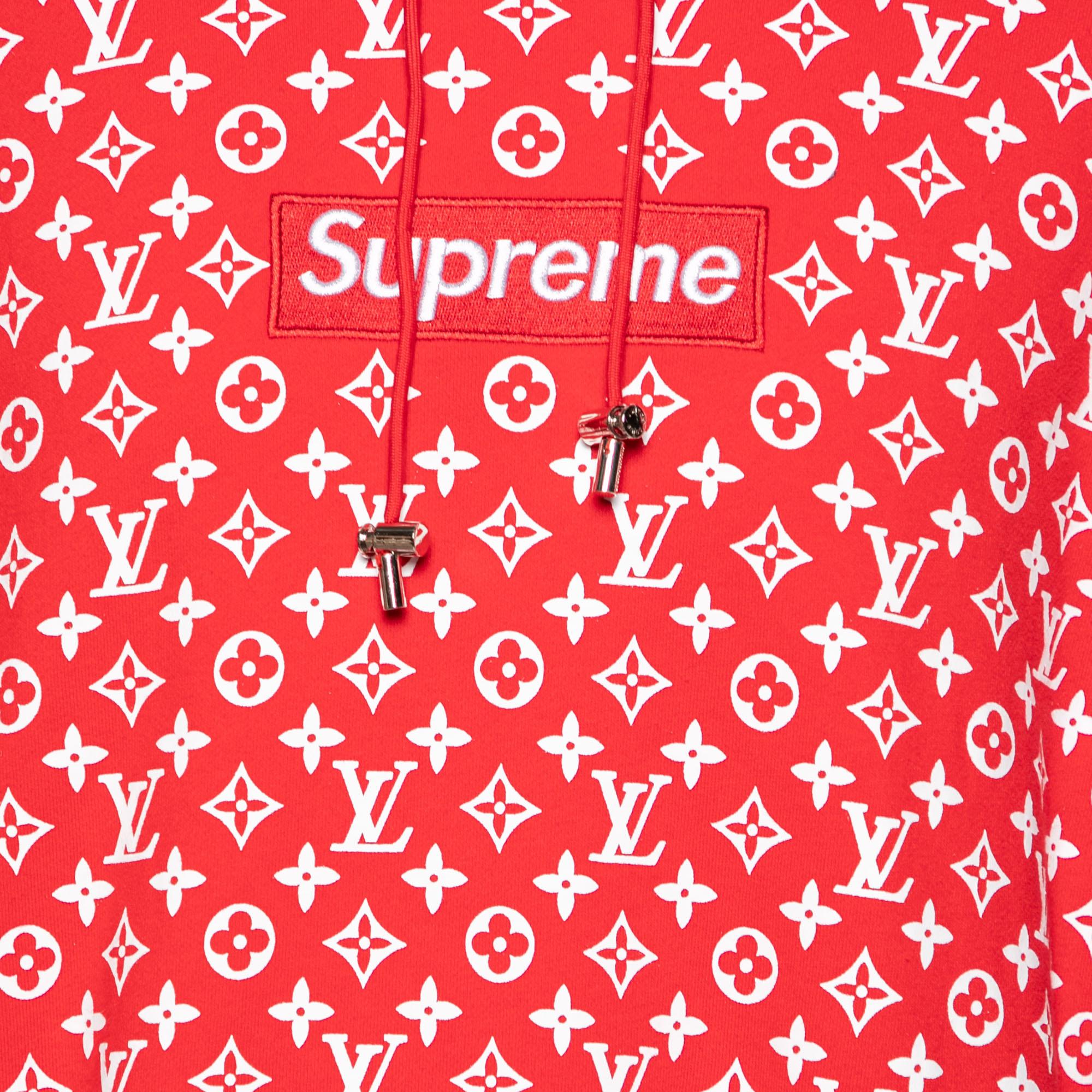 Louis Vuitton X Supreme - Sweat à capuche en coton rouge avec monogramme et  boîte logo XXXL En vente sur 1stDibs