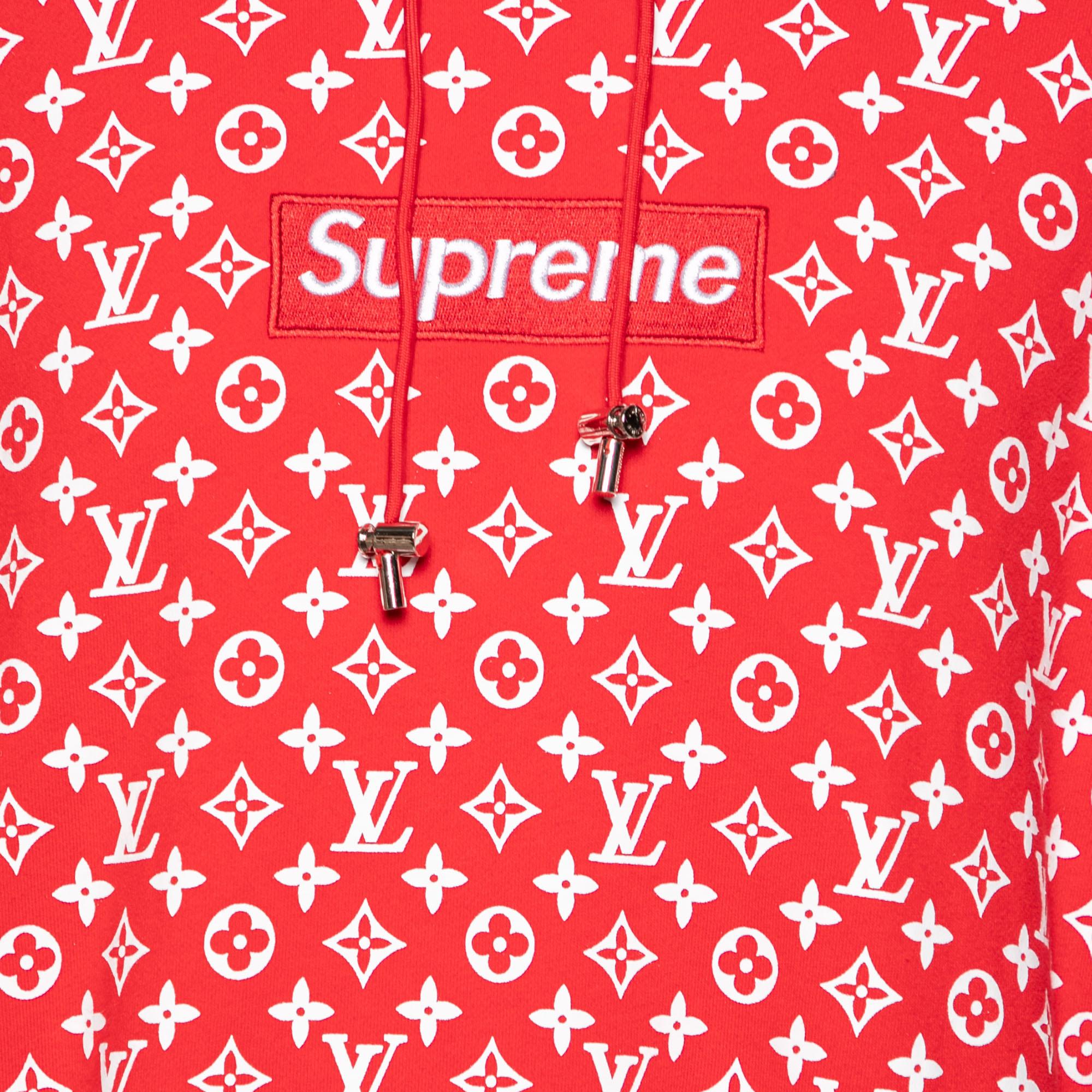 Louis Vuitton Supreme Box Logo Monogram Red White Hoodie Sweatshirt Rare  Invest  eBay