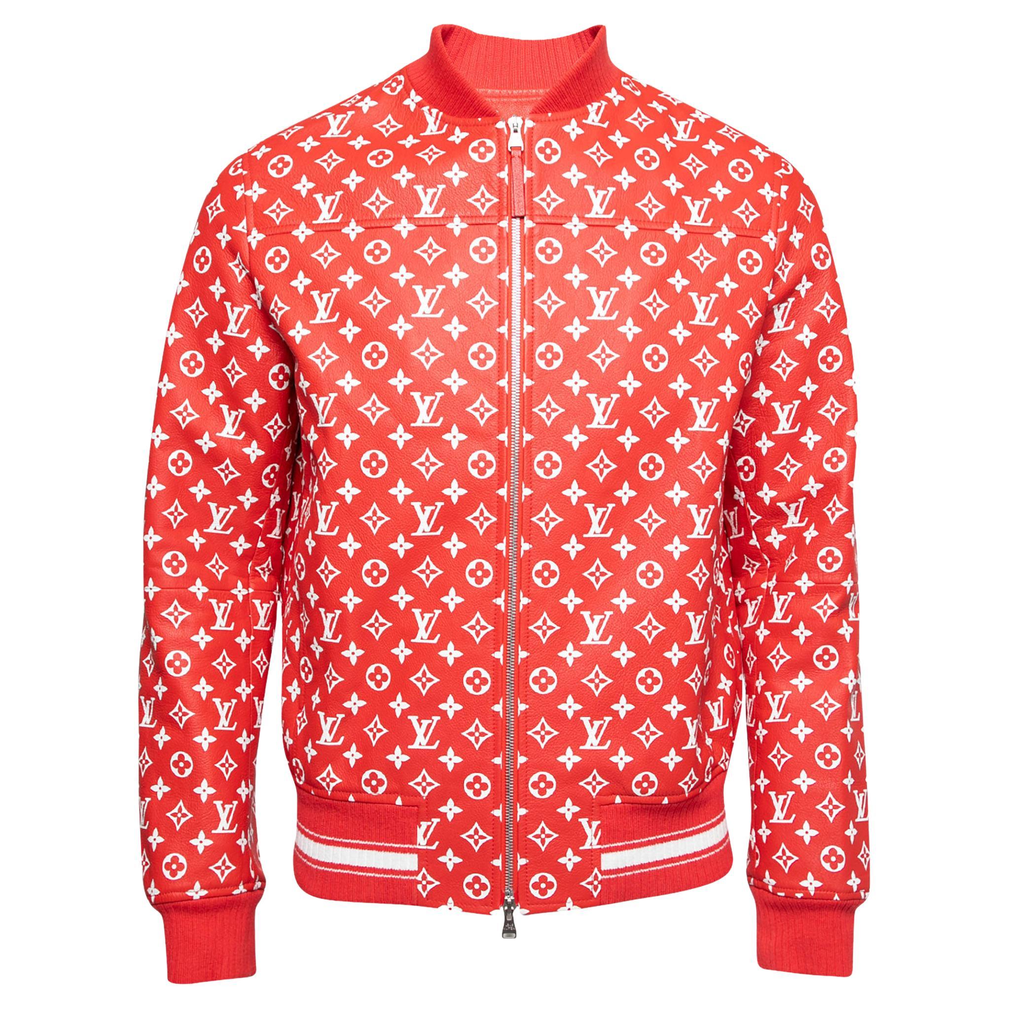 Louis Vuitton Supreme x Leather Bomber Varsity Jacket Monogram Ltd Edtn 50