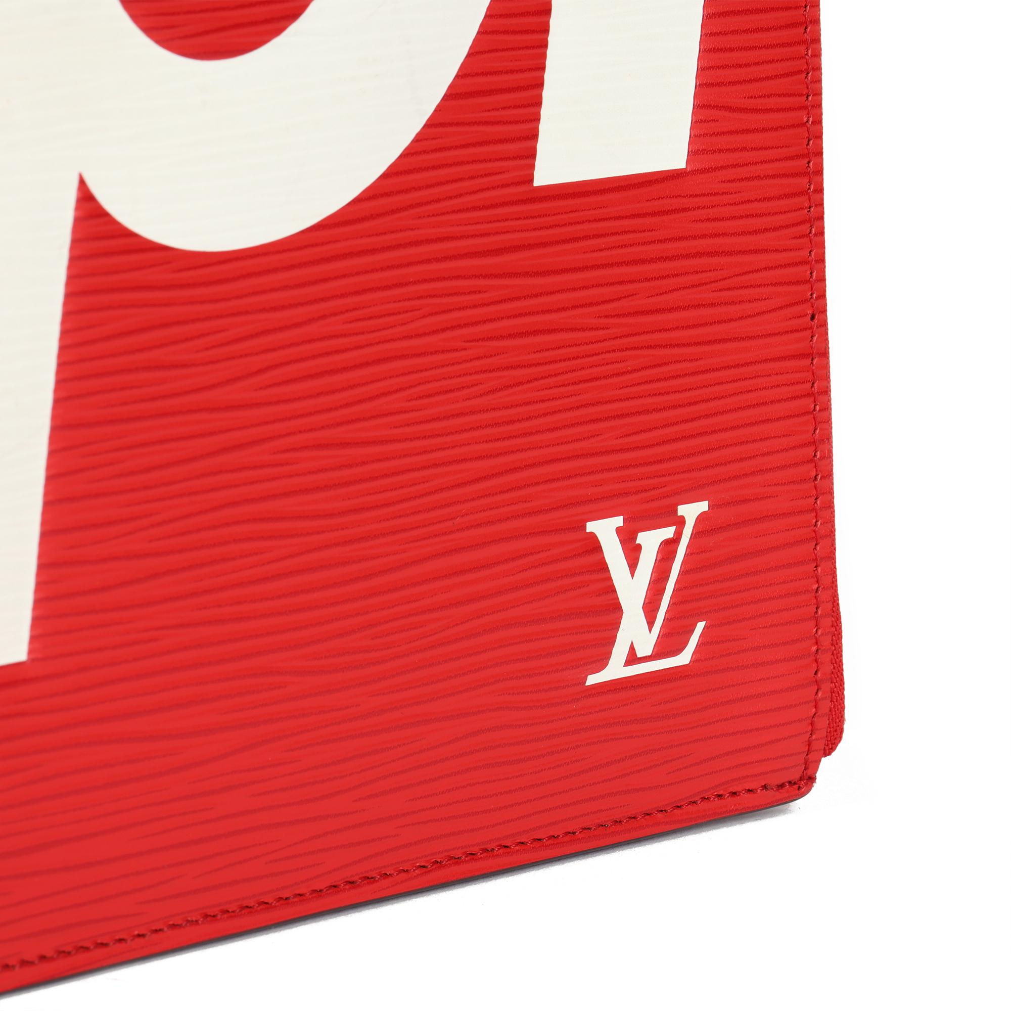 Louis Vuitton x Supreme Red & White Epi Leather Pochette Jour GM For Sale 1