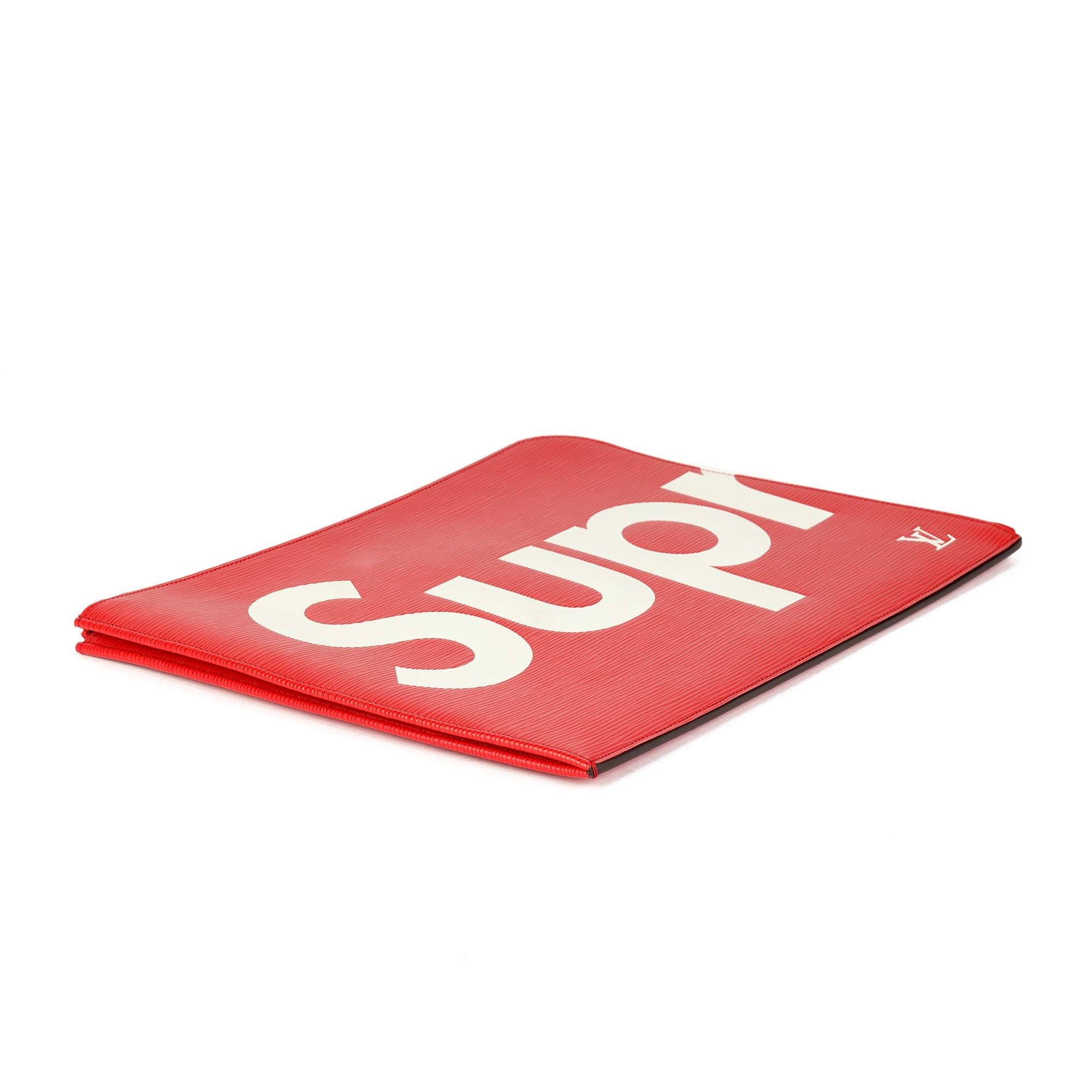 Louis Vuitton x Supreme - Pochette Jour GM en cuir épi rouge et blanc en vente 1