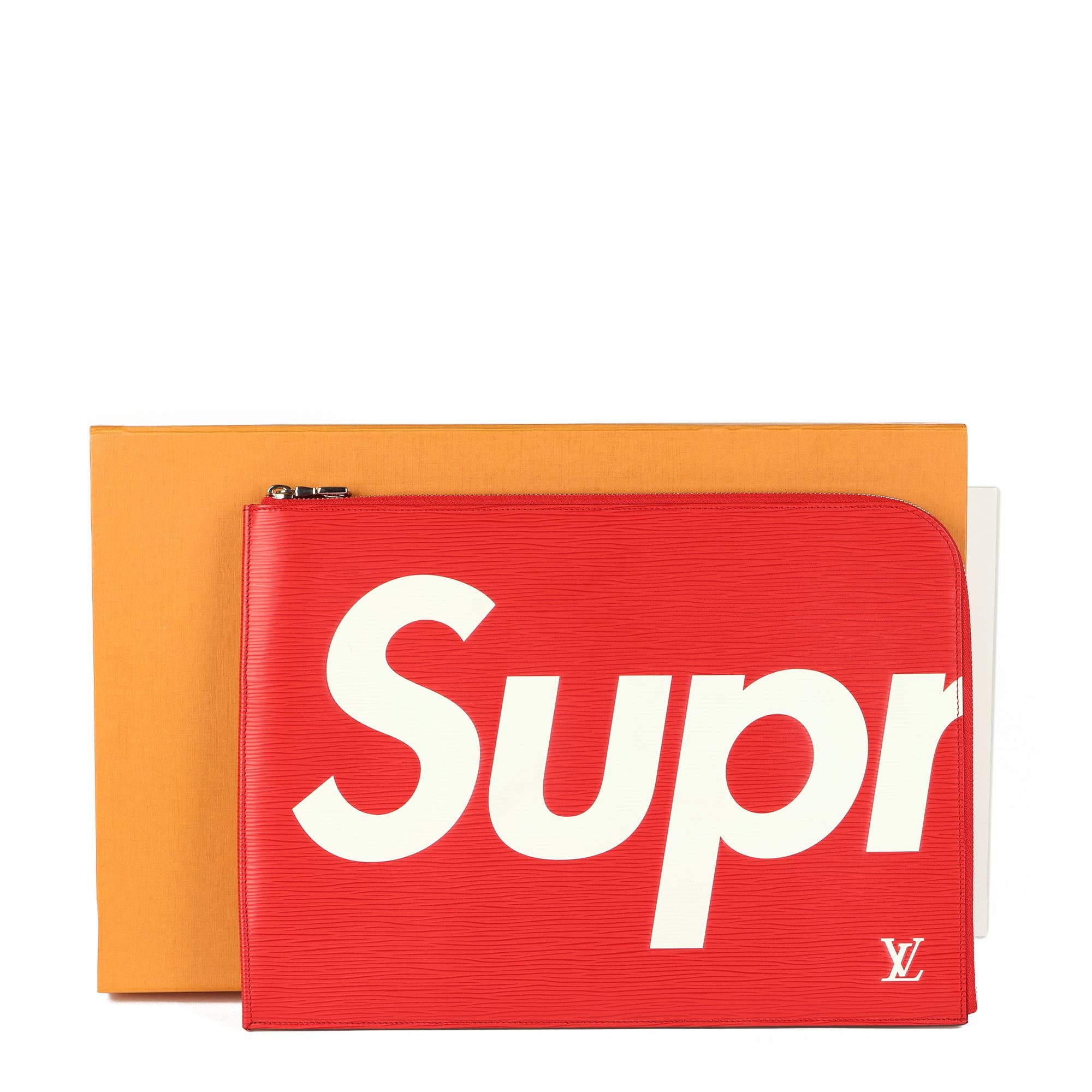 Louis Vuitton x Supreme Red & White Epi Leather Pochette Jour GM For Sale 4