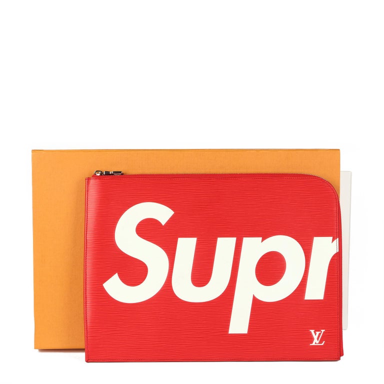 Louis Vuitton x Supreme Red and White Epi Leather Pochette Jour GM For Sale  at 1stDibs