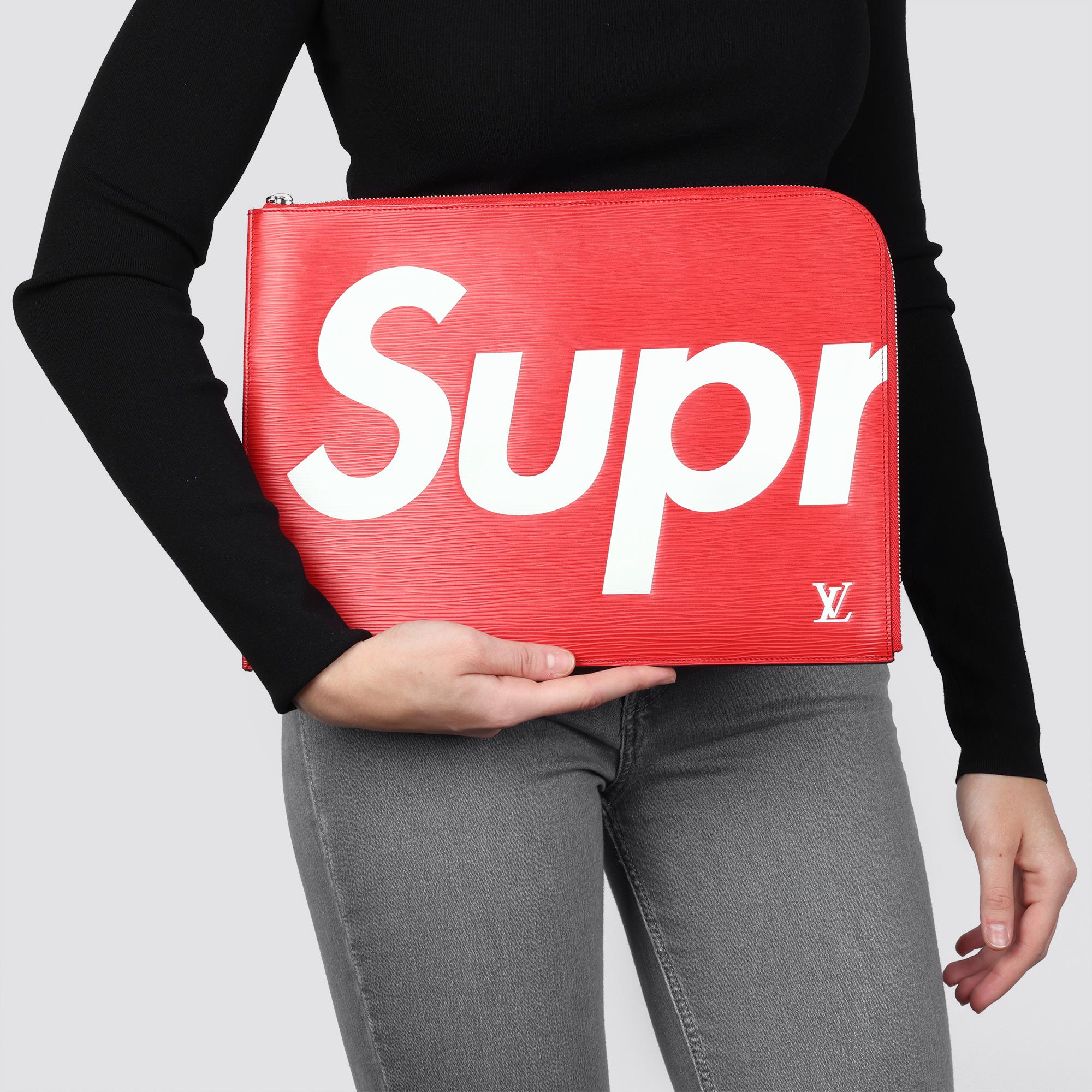 Louis Vuitton x Supreme - Pochette Jour GM en cuir épi rouge et blanc en vente 4