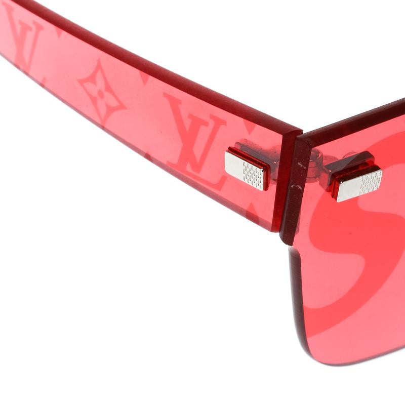 Louis Vuitton x Supreme Red Z0985U City Mask Shield Sunglasses In Excellent Condition For Sale In Dubai, Al Qouz 2