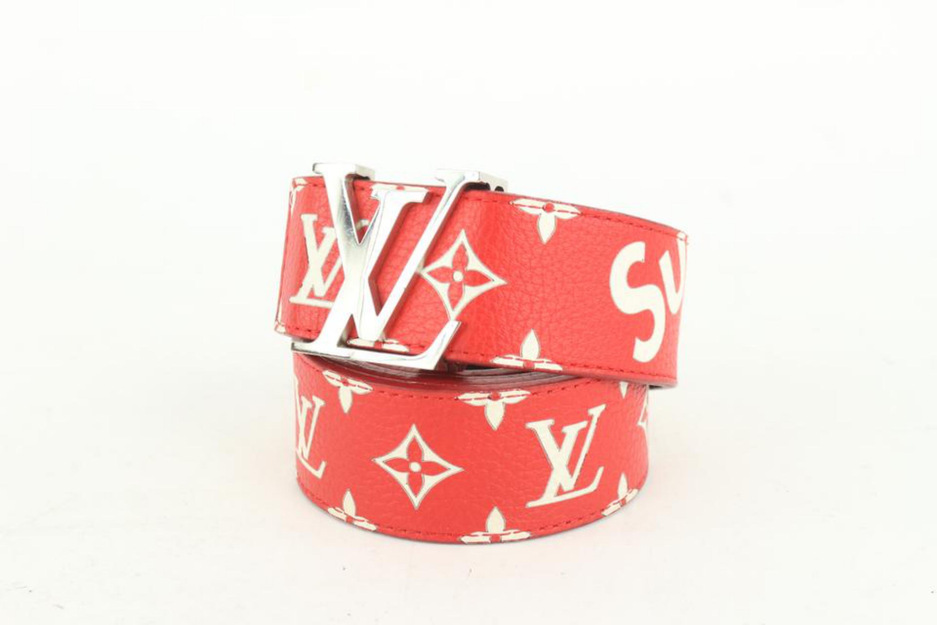 Louis Vuitton x Supreme Ultra Rare Red 100/40 Monogram Initiales Belt 118lv27 For Sale 6
