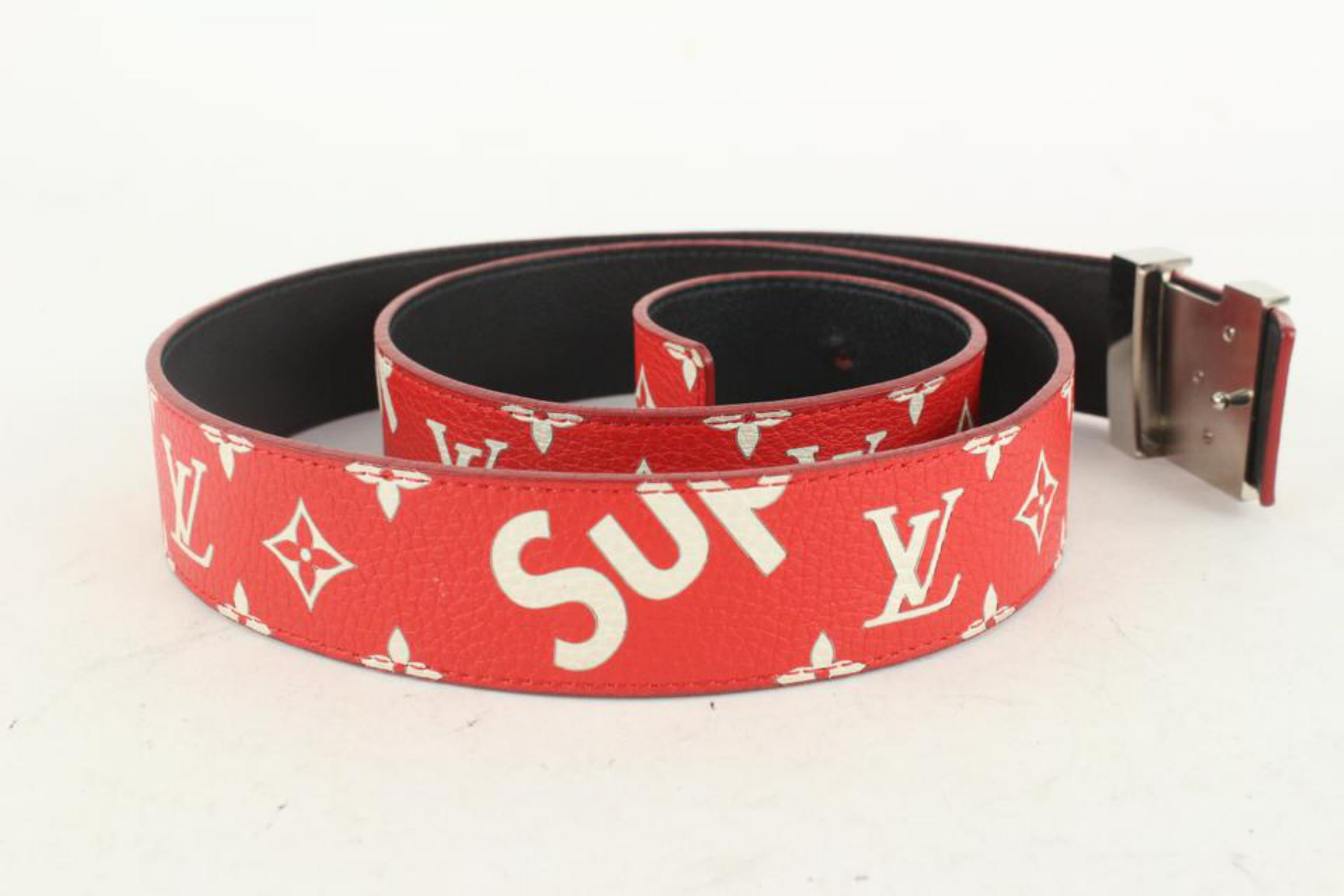 Louis Vuitton x Supreme Ultra Rare Red 100/40 Monogram Initiales Belt 118lv27 For Sale 1