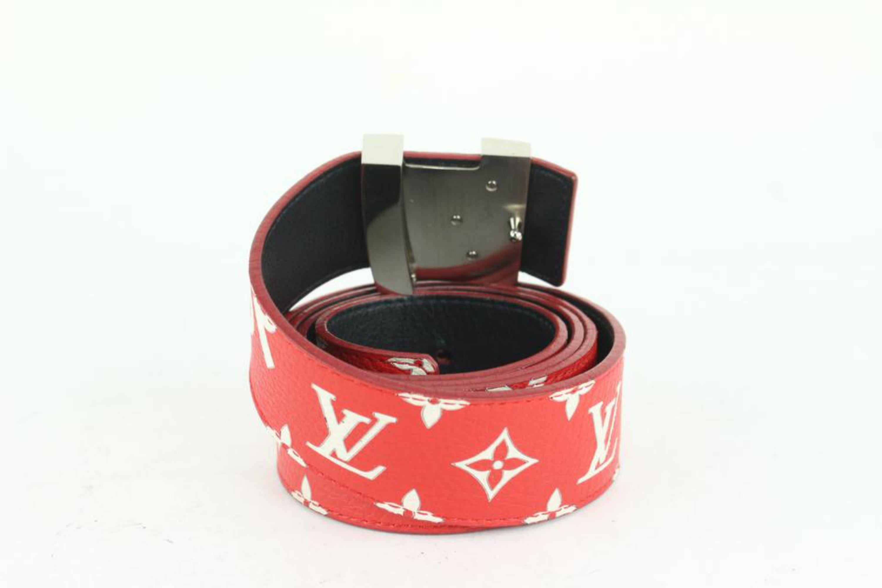 Louis Vuitton x Supreme Ultra Rare Red 100/40 Monogram Initiales Belt 118lv27 For Sale 2