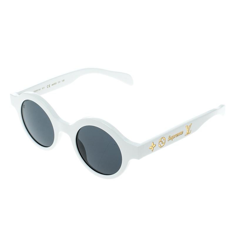 Gray Louis Vuitton x Supreme White / Grey Z0991W Downtown Round Sunglasses