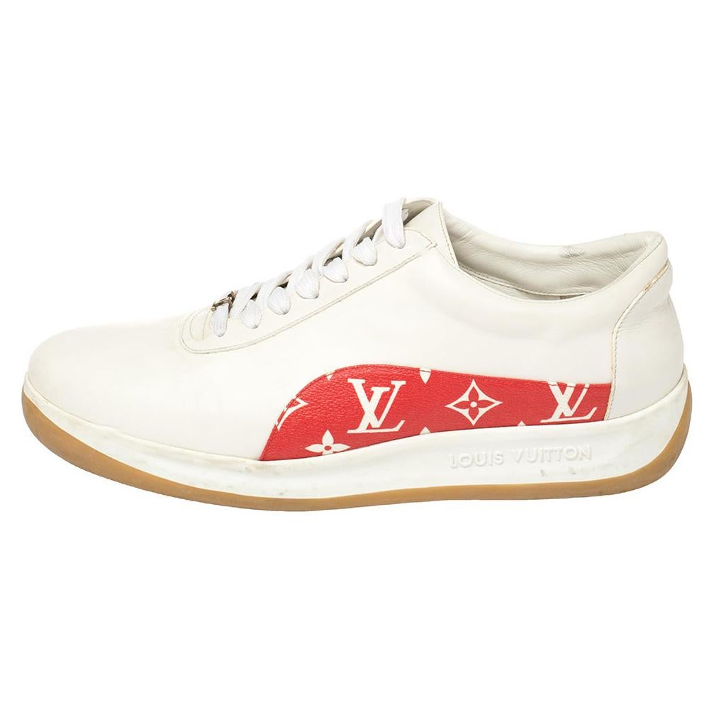 Louis Vuitton x Supreme White Leather and Monogram Canvas Trim Sport Sneakers Si