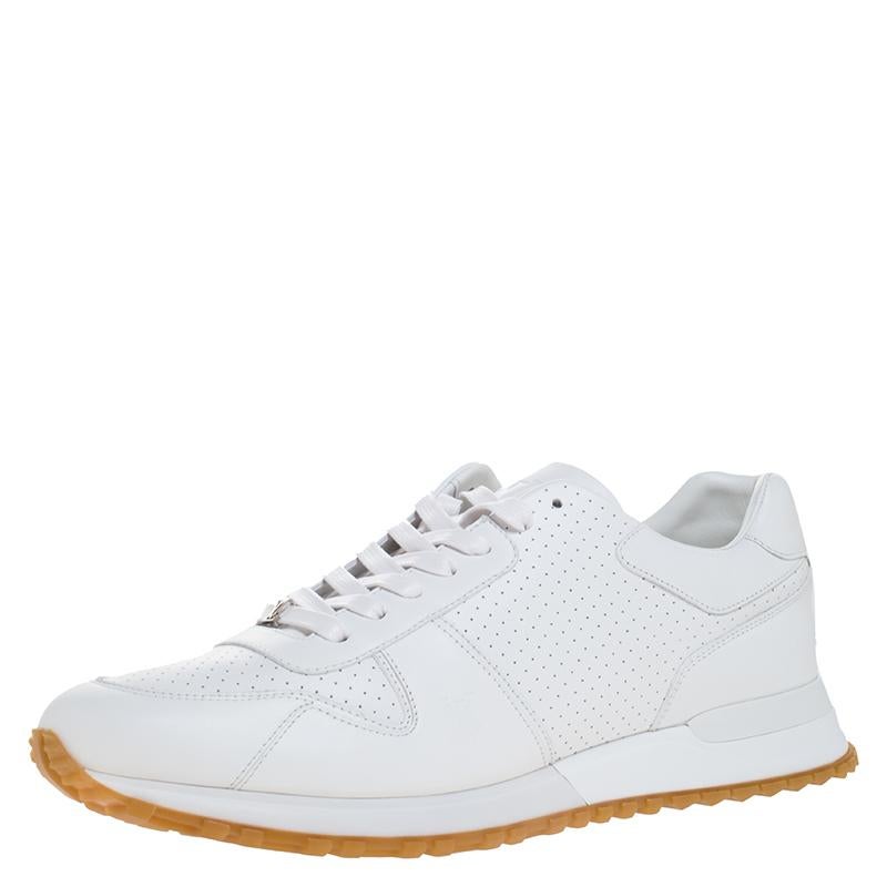Louis Vuitton's collaboration with NYC streetwear brand, Supreme, was such a fresh merge that to this day, the designs from that line are sought-after. These Louis Vuitton Run Away sneakers are fashioned in classic white perforated leather. They