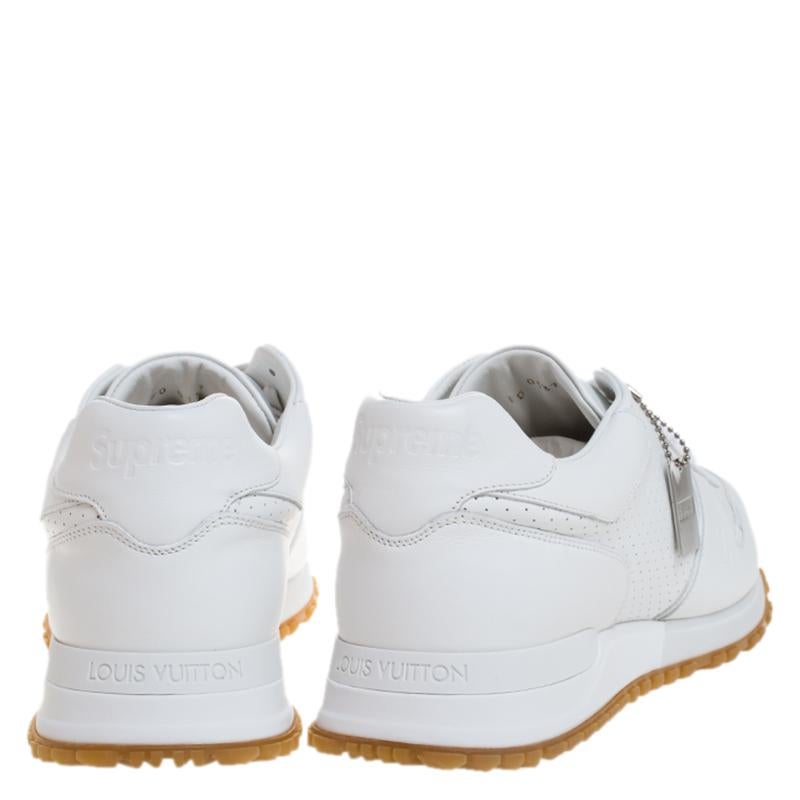 Gray Louis Vuitton x Supreme White Leather Run Away Sneakers Size 43.5