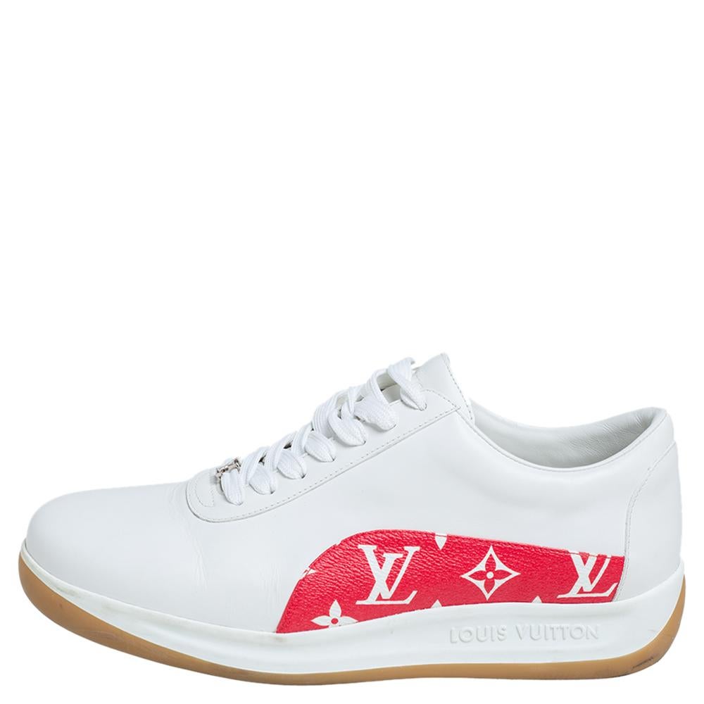 Louis Vuitton x Supreme White Monogram Canvas Trim Sport Sneakers Size 40 In Fair Condition In Dubai, Al Qouz 2