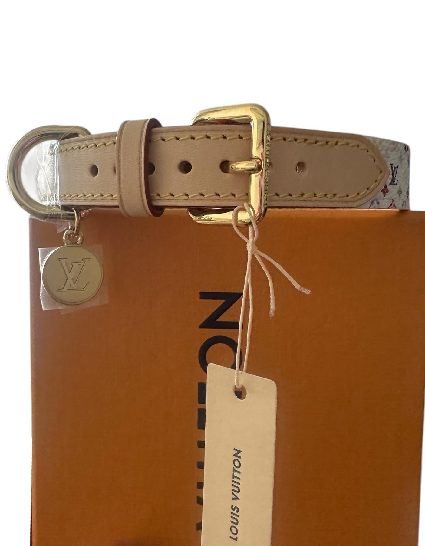 Louis Vuitton x Takashi 2025 Murakami Monogram Multicolor Dog Collar. Average neck size: 39 to 45 cm / 15 to 17.5 in  Related Breeds: Golden Retriever, Australian Shepherd, Shiba Inu

Made In: France
Year of Production: 2025
Materials: Coated canvas