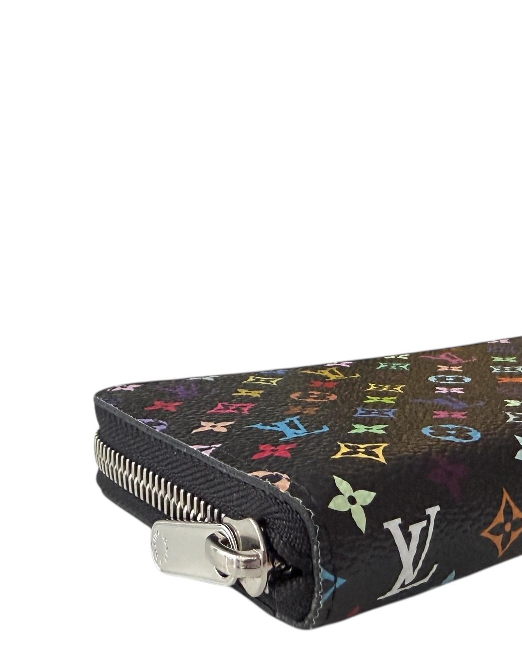 Louis Vuitton x Takashi Murakami 2025 Schwarz Multicolor Monogram Clemence Geldbörse Damen im Angebot