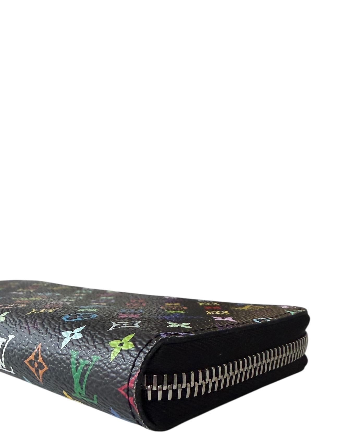 Louis Vuitton x Takashi Murakami 2025 Schwarz Multicolor Monogram Clemence Geldbörse im Angebot 1