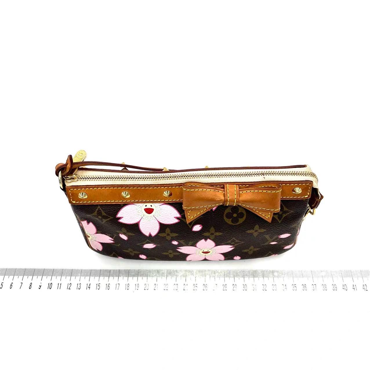 Black Louis Vuitton x Takashi Murakami Cherry Blossom on Monogram Pochette Accessoire For Sale