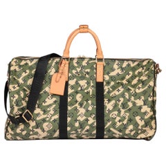 LOUIS VUITTON x Takashi Murakami Grünes Monogrammouflage Keepall 55 Bandoulière