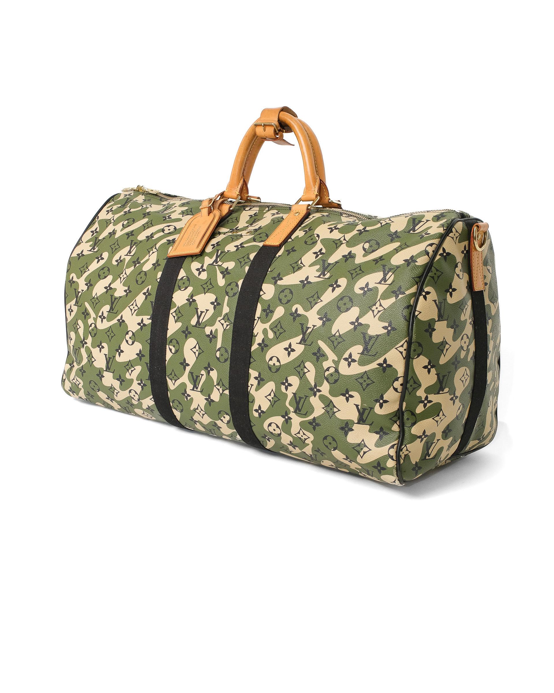 Gray Louis Vuitton x Takashi Murakami Keepall 55 Bandoulière Camouflage L.E.